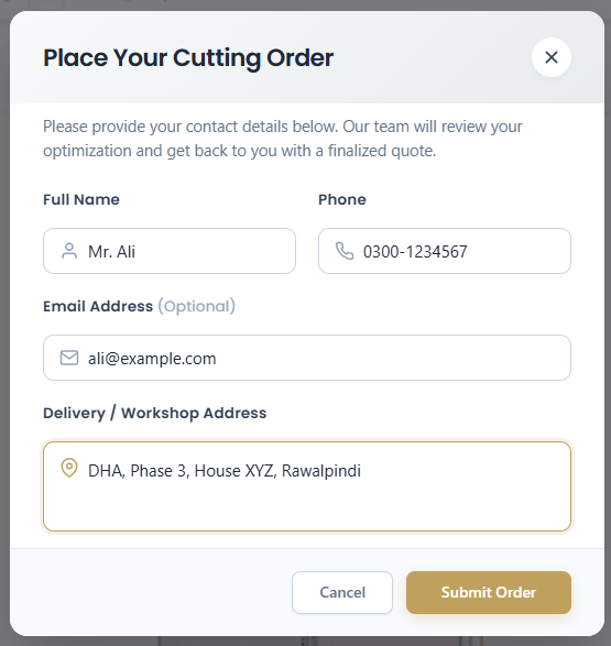 How to Use EdgeCraft Cutting Plan: Free Cutlist Optimizer for Sheet Cutting 9 Send cutting order form in EdgeCraft Cutting Plan