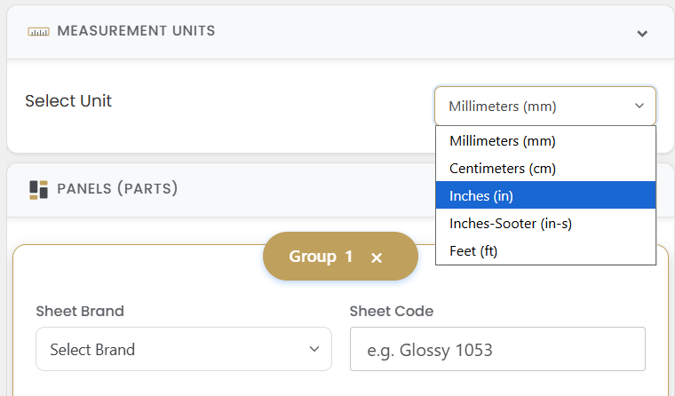 How to Use EdgeCraft Cutting Plan: Free Cutlist Optimizer for Sheet Cutting 2 Measurement unit selection in EdgeCraft cutlist optimizer